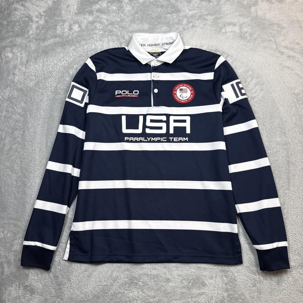 Polo Ralph Lauren Paralympic Team Polo‎ Shirt Men Medium USA Striped Blue 2016